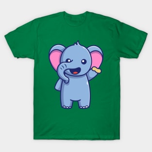 Cute Elephant Holding Nut Cartoon T-Shirt